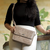 'PEARL' Ice Grey Python Snake Real Leather Flap Crossbody Bag
