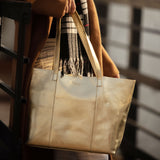 'MAISIE' Yellow Gold Metallic Real Leather Unlined Tote Bag