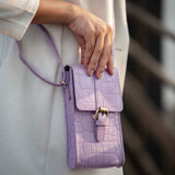 'PETRA' Lilac Croc Real Leather Mobile Phone Crossbody Bag
