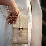 'PETRA' Off White Croc Real Leather Mobile Phone Crossbody Bag