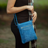 'JANET' Blue Real Leather Crossbody Sling Bag
