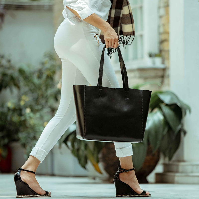 Women's Black Real Leather Lined Designer Large Tote Bag | Abingdon