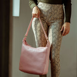 'BIANCA' Pale Pink Pebble Grain Leather Slouchy Hobo Bag