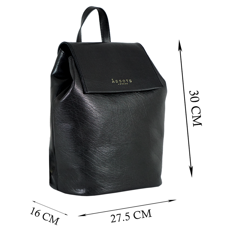 'JERMYN' Classic Black Full Grain Leather Flap-over Backpack