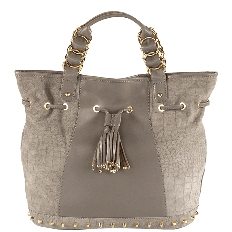 'WINDEMERE' Grey Designer Crocodile Printed Suede Leather Tote Bag