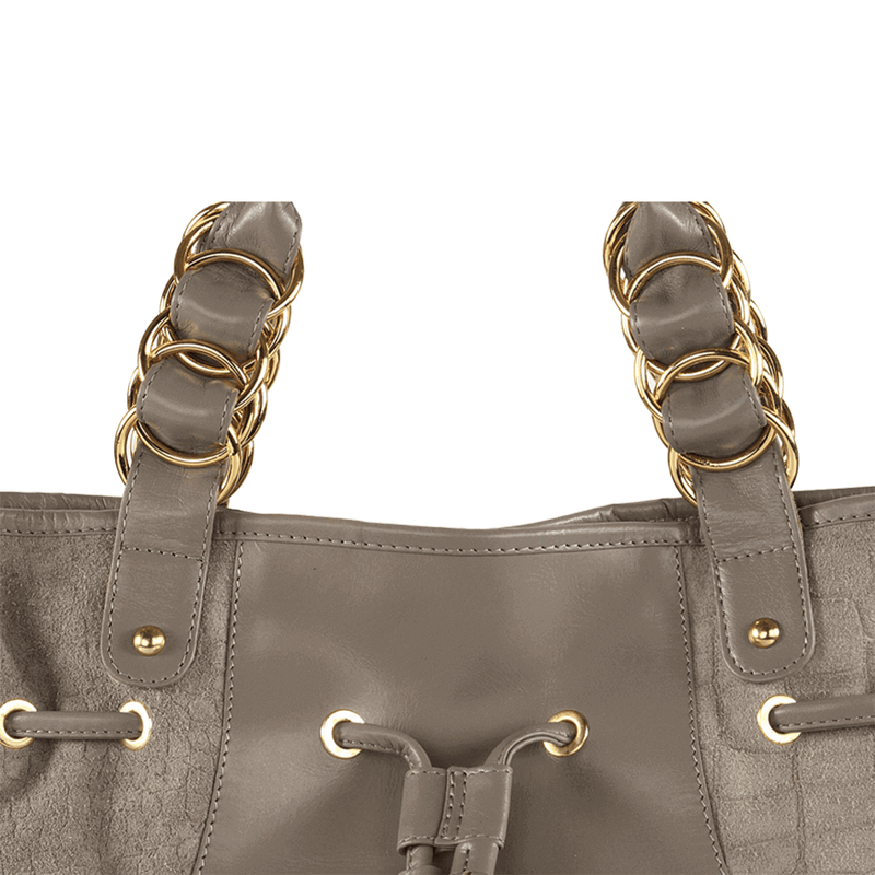 'WINDEMERE' Grey Designer Crocodile Printed Suede Leather Tote Bag