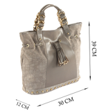 'WINDEMERE' Grey Designer Crocodile Printed Suede Leather Tote Bag