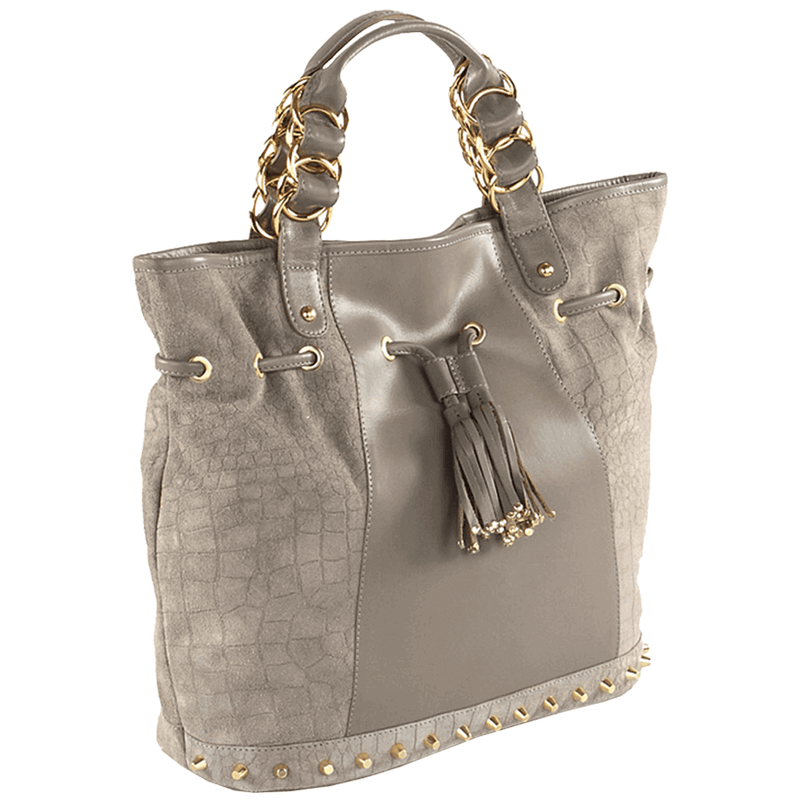 'WINDEMERE' Grey Designer Crocodile Printed Suede Leather Tote Bag