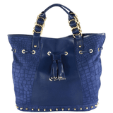 'WINDEMERE' Navy Designer Crocodile Printed Suede Leather Tote Bag