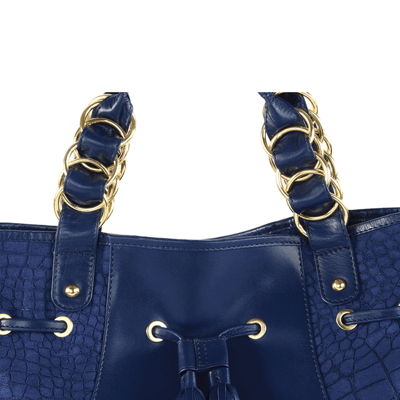 'WINDEMERE' Navy Designer Crocodile Printed Suede Leather Tote Bag