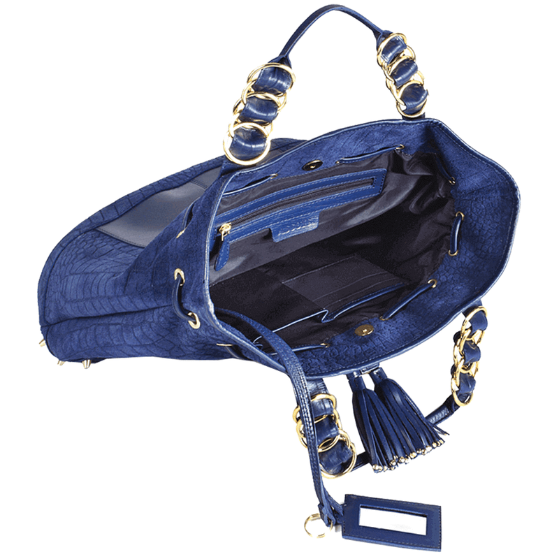 'WINDEMERE' Navy Designer Crocodile Printed Suede Leather Tote Bag