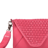 'CRESCENT' Pink Leather Flap-over Woven Clutch Bag