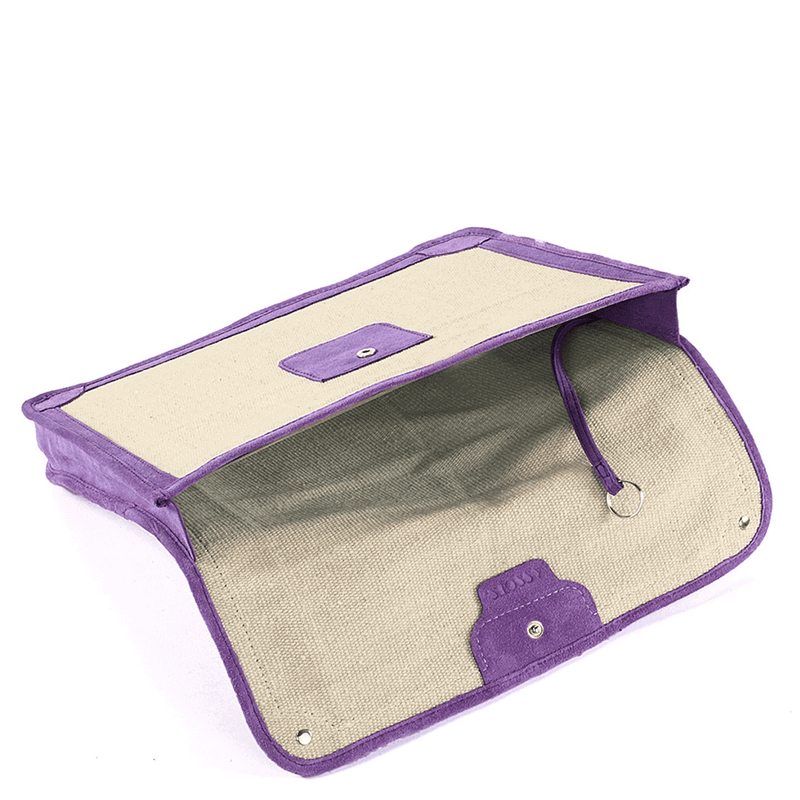 'SAVILE' Purple Suede Leather Trims Canvas Flap-over Portfolio Bag