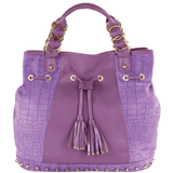 'WINDEMERE' Purple Designer Crocodile Printed Suede Leather Tote Bag