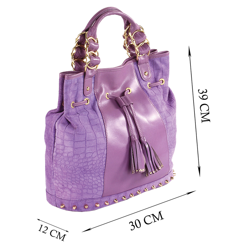 'WINDEMERE' Purple Designer Crocodile Printed Suede Leather Tote Bag