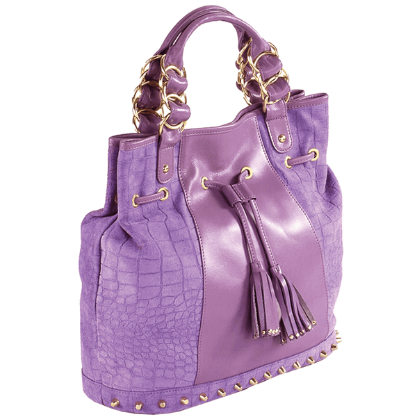 'WINDEMERE' Purple Designer Crocodile Printed Suede Leather Tote Bag