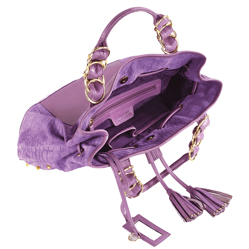 'WINDEMERE' Purple Designer Crocodile Printed Suede Leather Tote Bag