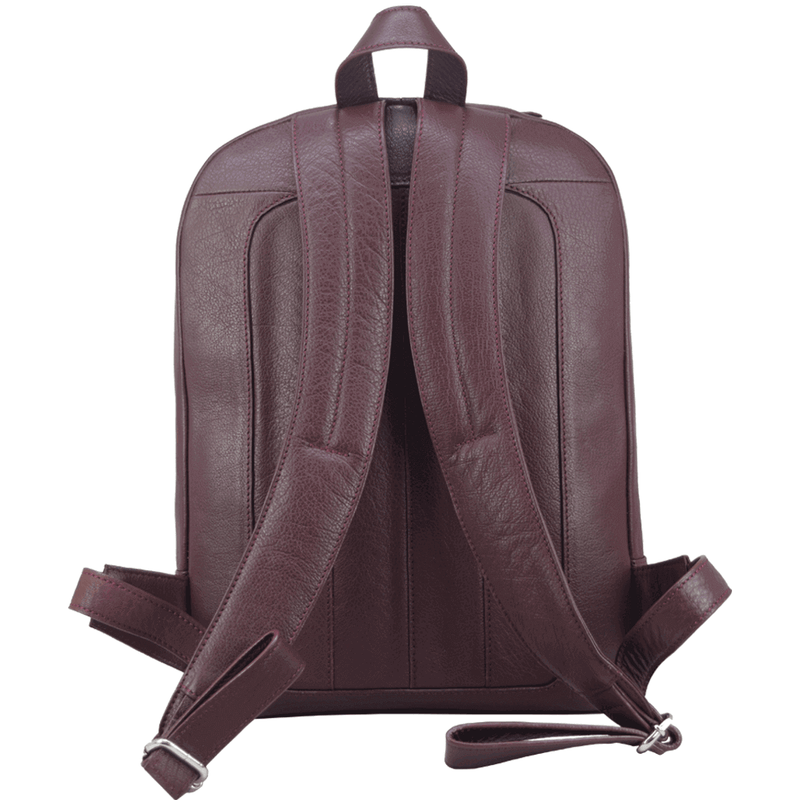 'BAKER' Burgundy Full Grain Leather Double Zip Laptop Backpack