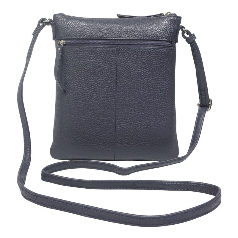 'ROSY' Navy Pebble Grain Soft Real Leather Crossbody Bag