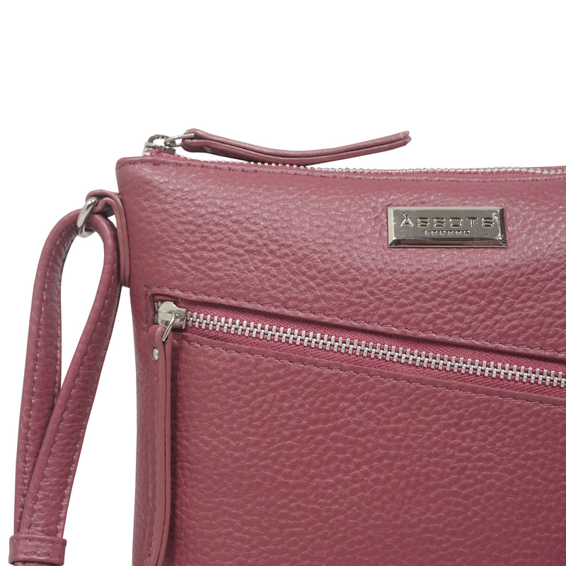 'ROSY' Carmine Pink Pebble Grain Soft Real Leather Crossbody Bag