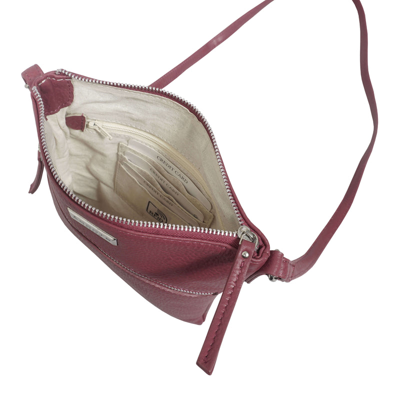 'ROSY' Carmine Pink Pebble Grain Soft Real Leather Crossbody Bag