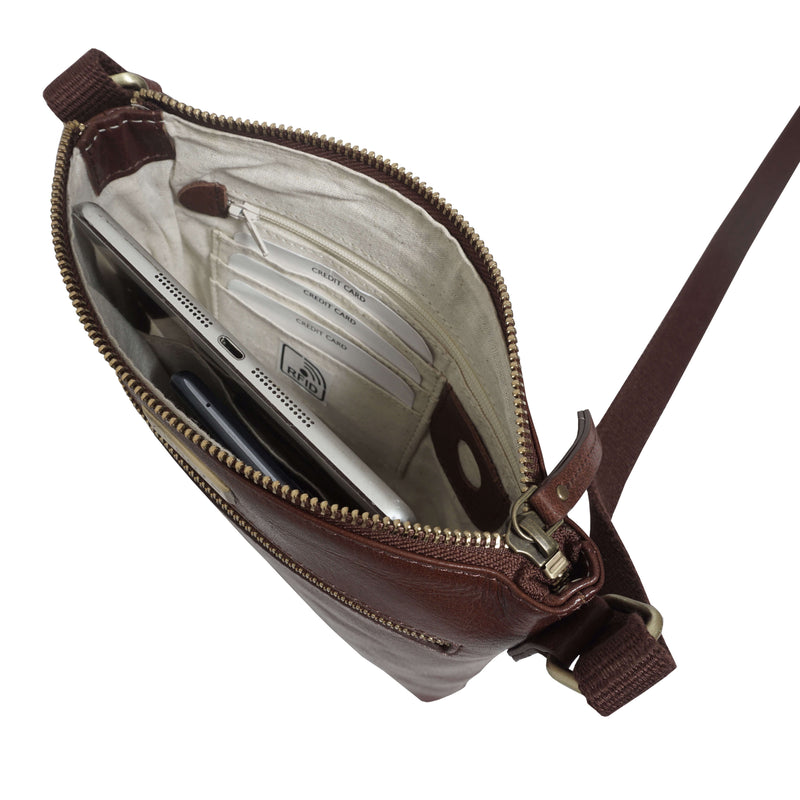 'RUE' Brown Polished VT Real Leather Crossbody Bag