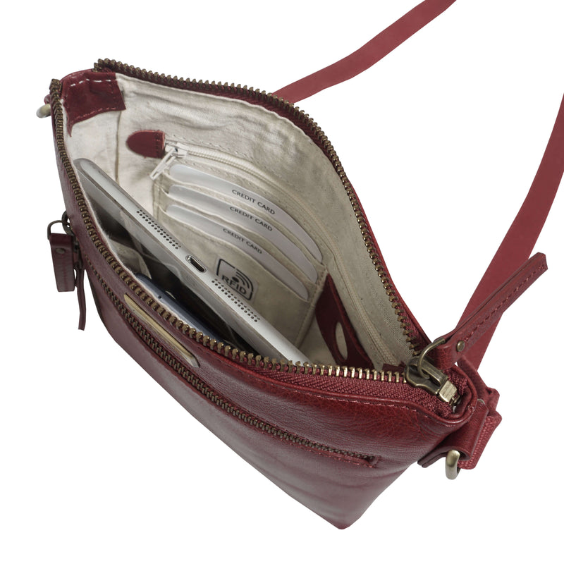 'RUE' Chilli Pepper Waxy VT Real Leather Crossbody Bag