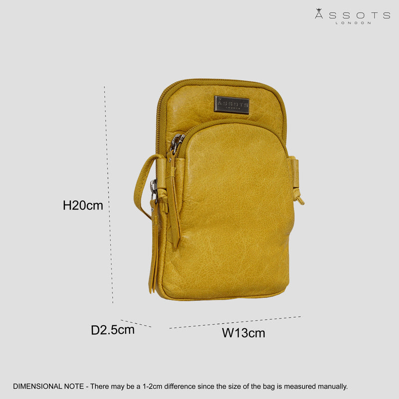 'SARAH' Yellow Vintage Natural Grain Leather Mini Crossbody Bag
