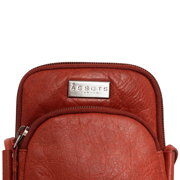 'SARAH' Red Vintage Natural Grain Leather Mini Crossbody Bag