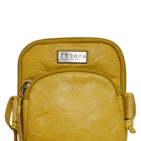 'SARAH' Yellow Vintage Natural Grain Leather Mini Crossbody Bag