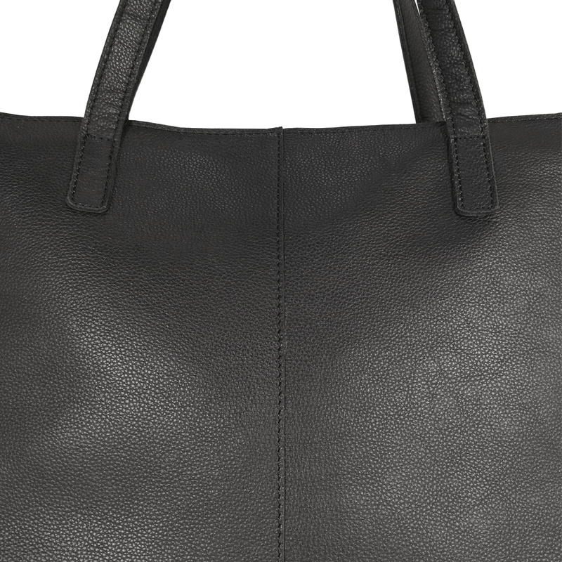 'SIENNA' Black Croc + Pebble Grain Unlined Leather Tote Bag