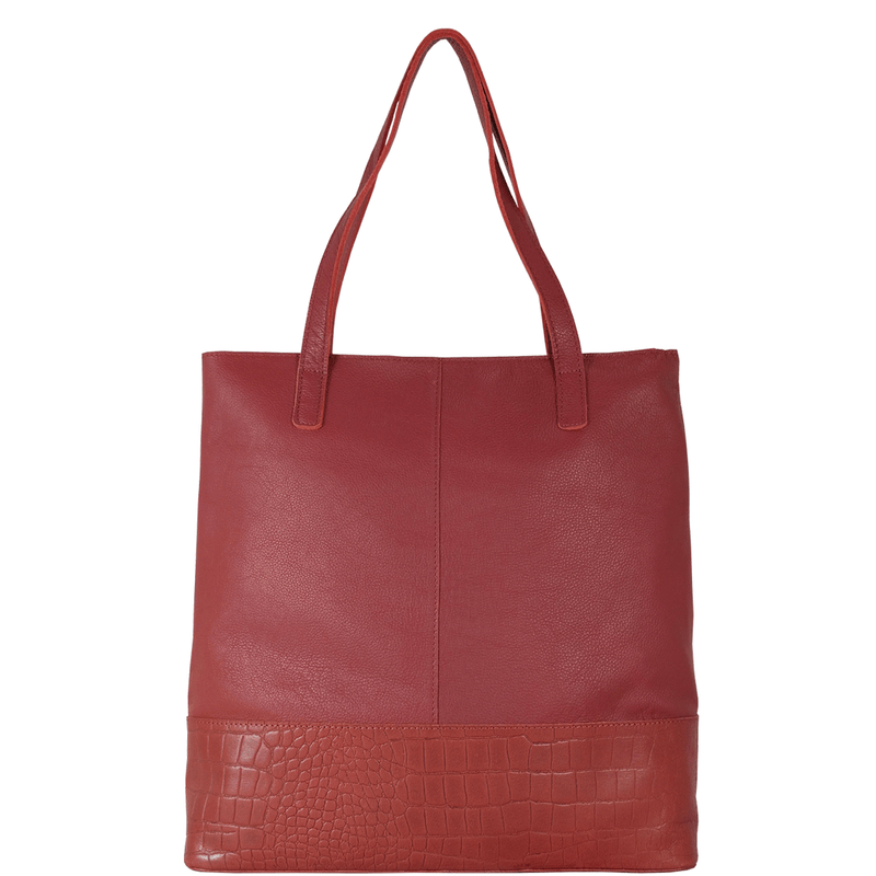 'SIENNA' Paprika Red Croc + Pebble Grain Unlined Leather Tote Bag