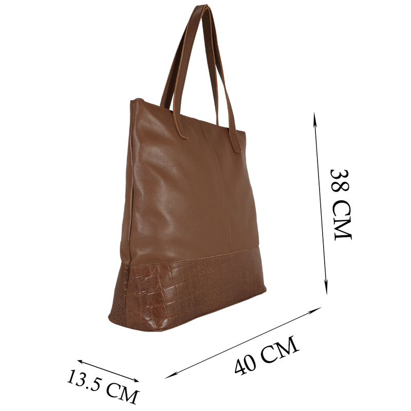 'SIENNA' Tan Croc + Pebble Grain Unlined Leather Tote Bag