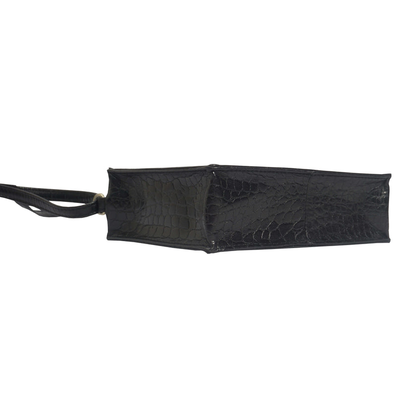 'SUSAN' Black Croc Real Leather Rectangle Box Crossbody Bag