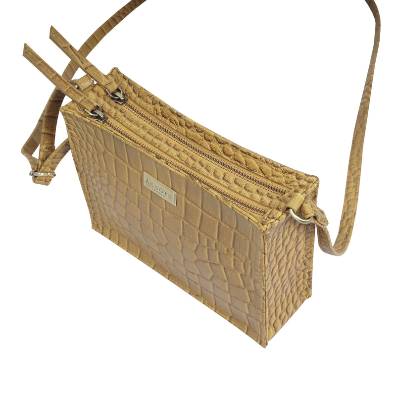 'SUSAN' Mustard Croc Real Leather Rectangle Box Crossbody Bag