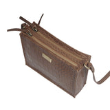'SUSAN' Tan Croc Real Leather Rectangle Box Crossbody Bag