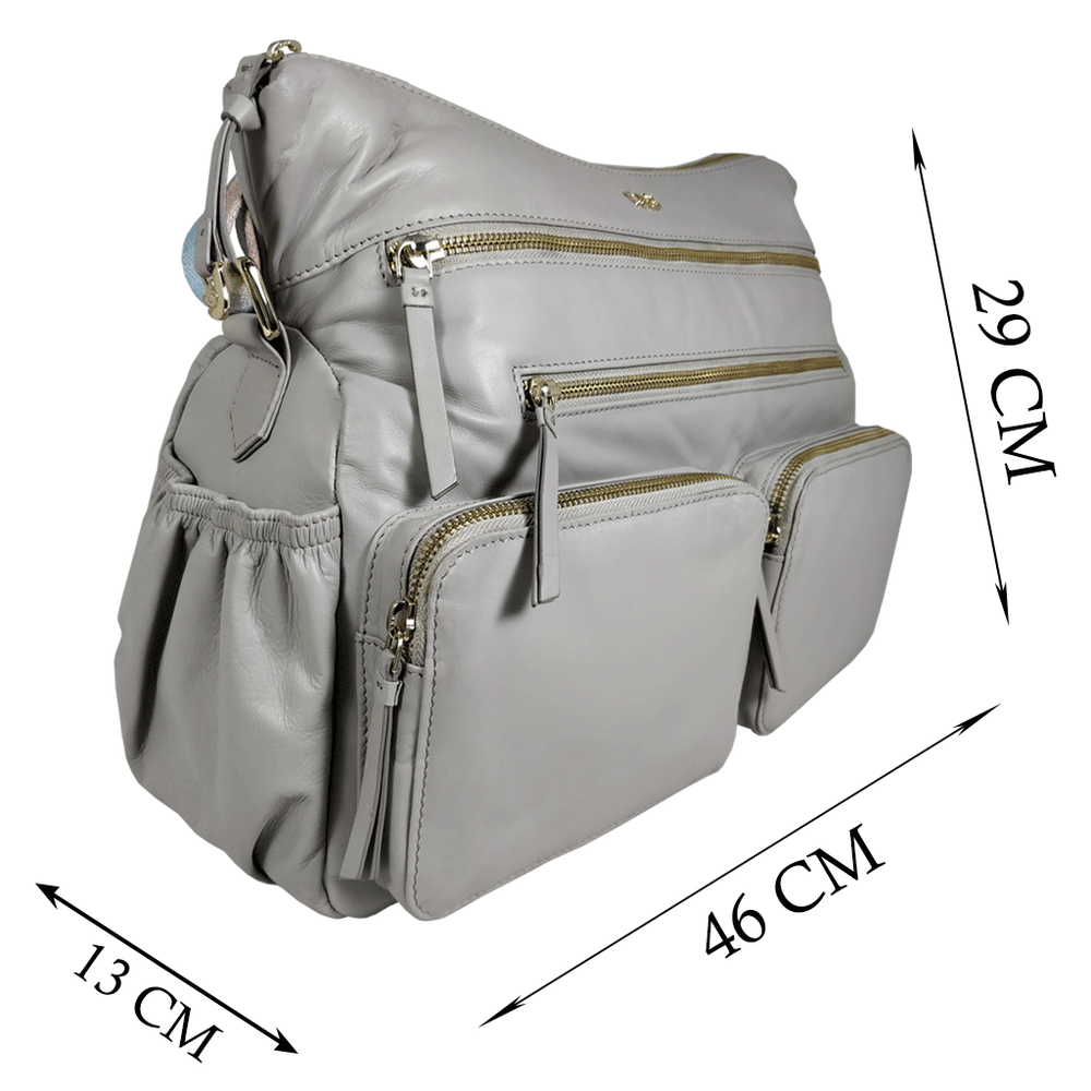 SUZANNE Grey Lightweight Luxurious Baby Changing Diaper Leather Crossbody Organiser Bag