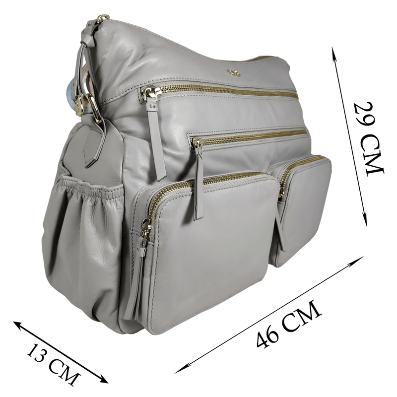 'SUZANNE' Grey Lightweight Luxurious Baby Changing/Diaper Leather Crossbody Organiser Bag