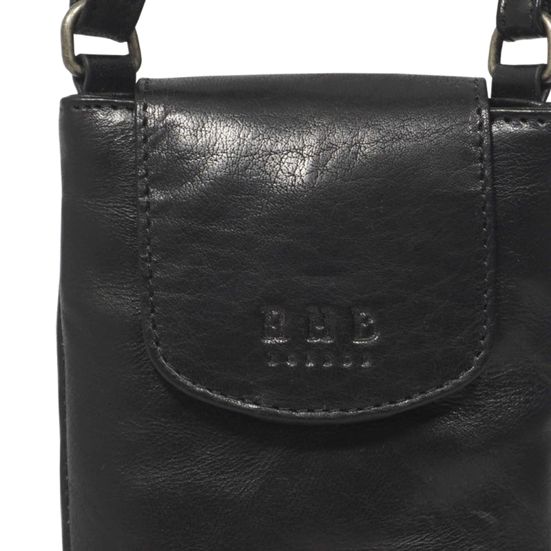 'THEA' Black Polished VT Real Leather Mobile Phone Crossbody Bag
