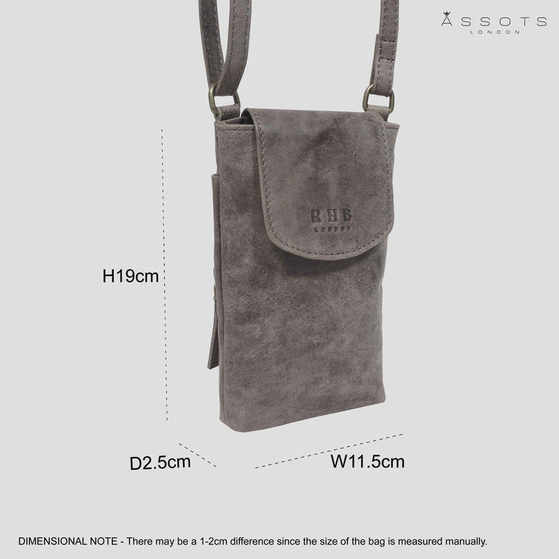THEA' Grey Distressed Real Leather Mobile Phone Crossbody Bag for Women –  Assots London