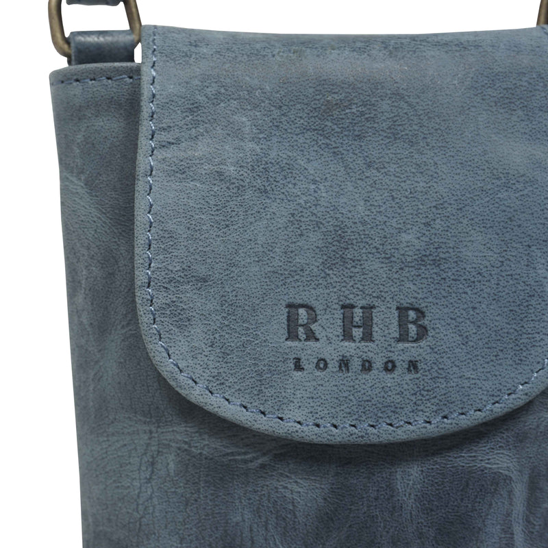 'THEA' Denim Distressed Real Leather Mobile Phone Crossbody Bag