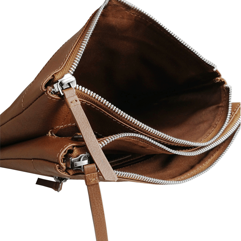 'WINDSOR' Tan Pebble Grain Leather Zip Top Crossbody Bag