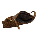 'ZARA' Mustard Croc Real Leather Baguette Shoulder Bag