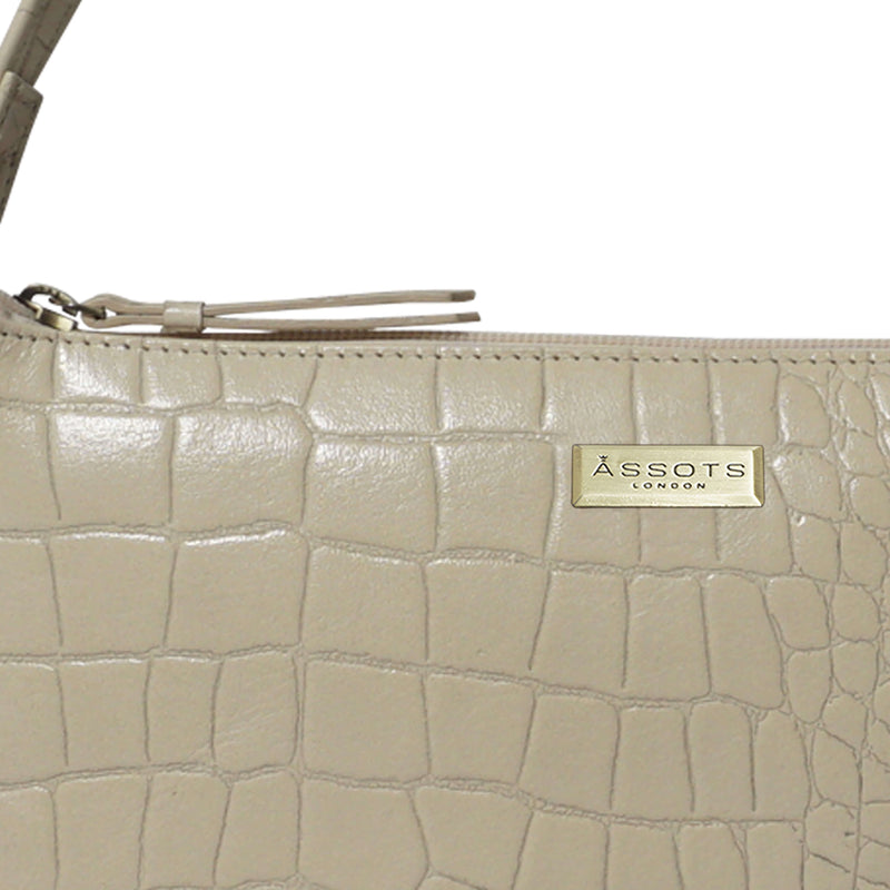 'ZARA' Off White Croc Real Leather Baguette Shoulder Bag