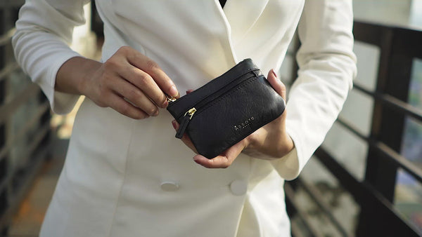 'Diana' Red Full Grain Leather Zip Top Coin Purse