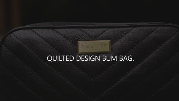 'STELLA' Black Quilted Pebble Grain Leather Bum Belt Bag