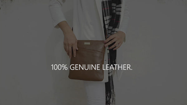 'LINBY' Dark Tan Pebble Grain Leather Crossbody Sling Bag