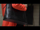'Eva' Black Croc Real Leather Designer Unlined Tote Bag